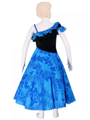 Hula Kids One Shoulder Dress with Velvet & Orchid Print / Blue / Gcw53