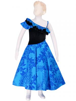 Hula Kids One Shoulder Dress with Velvet & Orchid Print / Blue / Gcw53