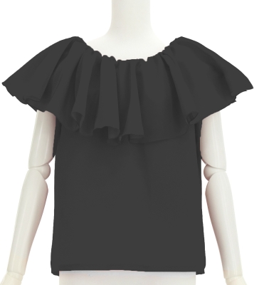 Hula Frilled Collar Blouse with Koshibo / Black / J3316bk