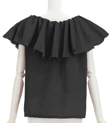 Hula Frilled Collar Blouse with Koshibo / Black / J3316bk