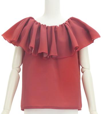 Hula Frilled Collar Blouse with Koshibo / Dark Red 2 / J3316drd2