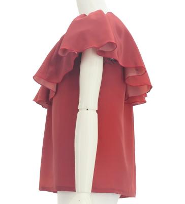 Hula Frilled Collar Blouse with Koshibo / Dark Red 2 / J3316drd2