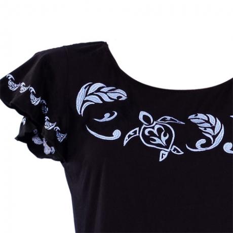 Hula T-shirt / Frilled Sleeve with Honu embroidery / GKD6sbb