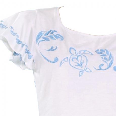 Hula T-shirt / Frilled Sleeve with Honu embroidery / GKD6sbw