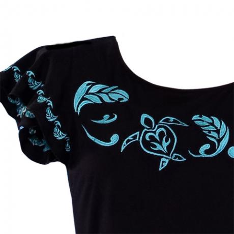 Hula T-shirt / Frilled Sleeve with Honu embroidery / GKD6tbb