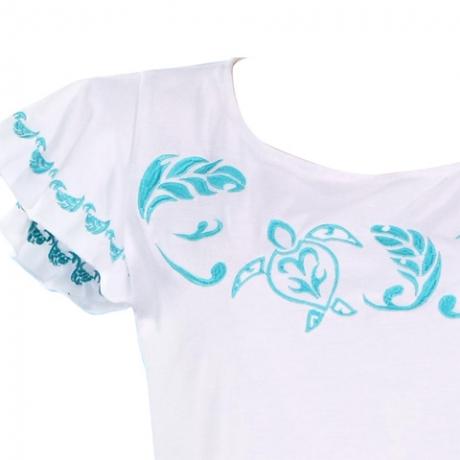 Hula T-shirt / Frilled Sleeve with Honu embroidery / GKD6tbw
