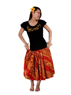 Hula T-shirt / Frilled Sleeve with lehua embroidery / GKD7gb