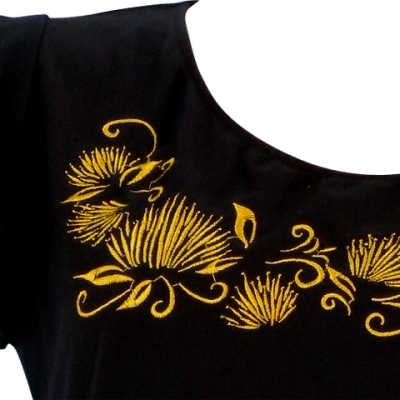 Hula T-shirt / Frilled Sleeve with lehua embroidery / GKD7gb