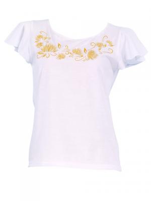 Hula T-shirt / Frilled Sleeve with lehua embroidery / GKD7gw