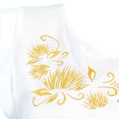 Hula T-shirt / Frilled Sleeve with lehua embroidery / GKD7gw