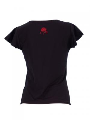 Hula T-shirt / Frilled Sleeve with lehua embroidery / GKD7rb
