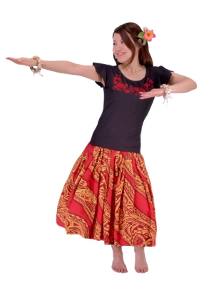 Hula T-shirt / Frilled Sleeve with lehua embroidery / GKD7rb