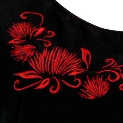 Hula T-shirt / Frilled Sleeve with lehua embroidery / GKD7rb
