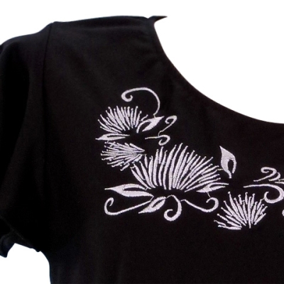 Hula T-shirt / Frilled Sleeve with lehua embroidery / GKD7sb