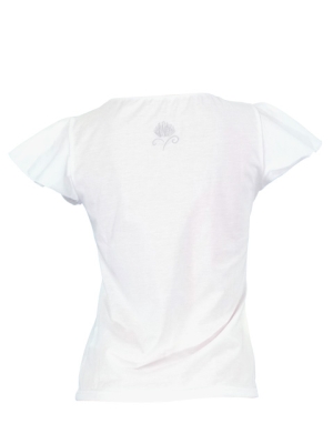 Hula T-shirt / Frilled Sleeve with lehua embroidery / GKD7sw