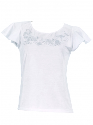 Hula T-shirt / Frilled Sleeve with lehua embroidery / GKD7sw