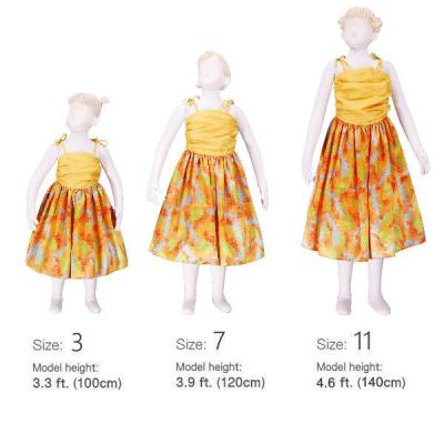 Hula Kids Drape Satin Dress with Lehua Print / Yellow / Gp28ye