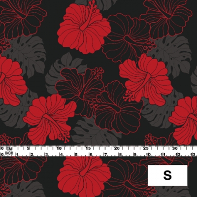 Hula Fabric / Hawaiian Flower / JKH-536-RDBK