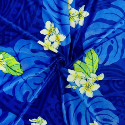 Hula Fabric / Kahiko & Plumeria / JKH-686-BL