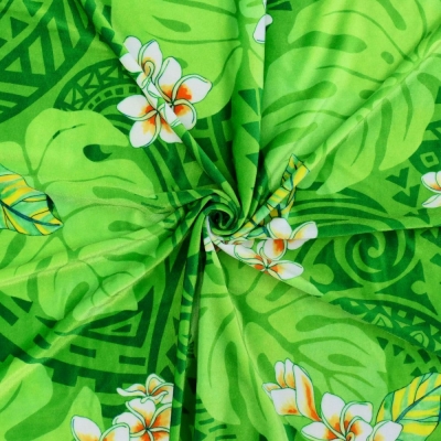 Hula Fabric / Kahiko & Plumeria / JKH-686-GR
