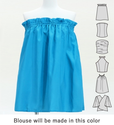 Hula Blouse & Pa'u Set-Up with Hawaiian Leaf Print / Luxury Collection / Blue / J3311bl
