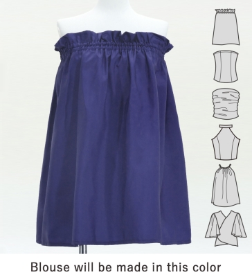 Hula Blouse & Pa'u Set-Up with Hawaiian Leaf Print / Luxury Collection / Navy / J3311nv
