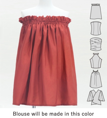 Hula Blouse & Pa'u Set-Up with Hawaiian Leaf Print / Luxury Collection / Red / J3311rd
