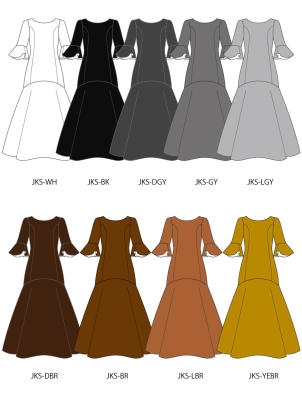 Custom Frilled Sleeve Long Dress / JC100-solid
