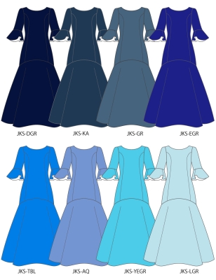 Custom Frilled Sleeve Long Dress / JC100-solid