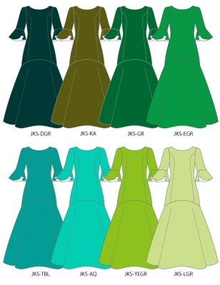 Custom Frilled Sleeve Long Dress / JC100-solid