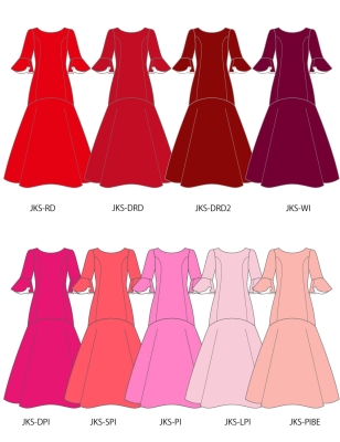 Custom Frilled Sleeve Long Dress / JC100-solid