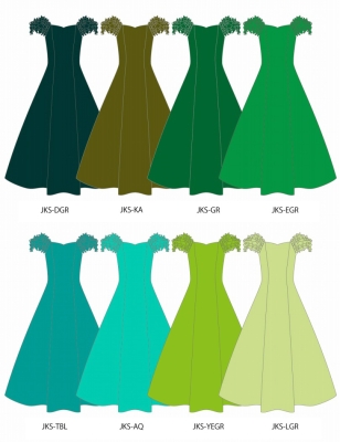 Custom Long Dress With 3gather Frill Puff Sleeves / JC107-solid