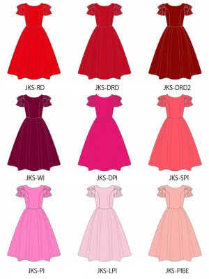 Kids Custom 3-tiered frilled sleeves Midi Dress / JCp92-solid