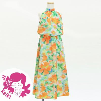 Hula Kids Koshibo Long Dress with Hawaiian Flower Print / Luxury Collection / Jp229-2