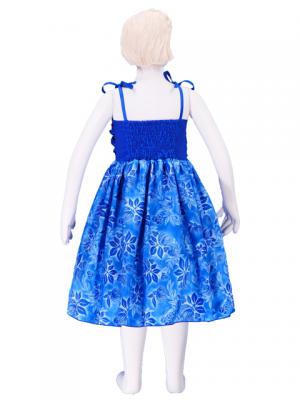 Hula Kids Drape Satin Dress with Lehua Print / Blue / Gp28bl