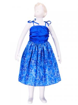 Hula Kids Drape Satin Dress with Lehua Print / Blue / Gp28bl