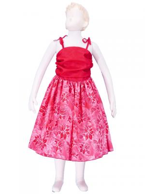 Hula Kids Drape Satin Dress with Lehua Print / Red / Gp28rd