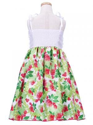 Hula Kids Drape Satin Dress with Lehua Print / White / Gp28wh