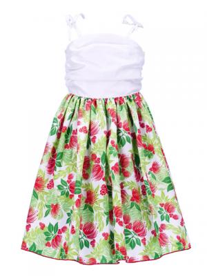 Hula Kids Drape Satin Dress with Lehua Print / White / Gp28wh