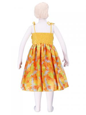 Hula Kids Drape Satin Dress with Lehua Print / Yellow / Gp28ye