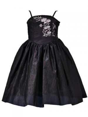 Hula Kids Shantung Dress with Lehua Embroidery / Black / Gp2b
