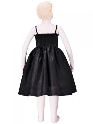 Hula Kids Shantung Dress with Lehua Embroidery / Black / Gp2b