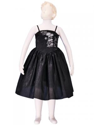 Hula Kids Shantung Dress with Lehua Embroidery / Black / Gp2b