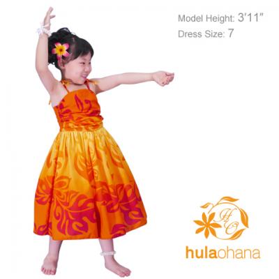 Hula Kids Midi Drape Keiki Dress / Orange / Gp32or