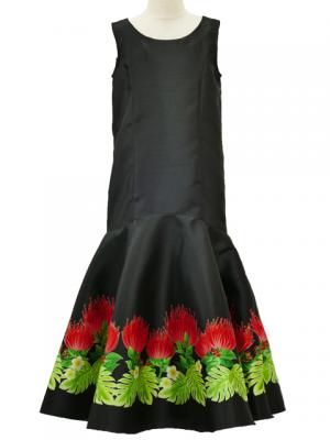 Hula Kids Shantung Dress with Lehua Print / Luxury Collection / Black / Jp35bk