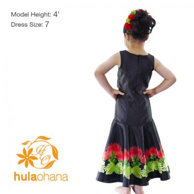 Hula Kids Shantung Dress with Lehua Print / Luxury Collection / Black / Jp35bk