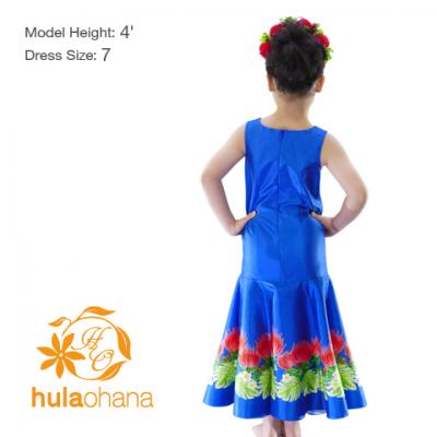 Hula Kids Shantung Dress with Lehua Print / Luxury Collection / Blue / Jp35bl