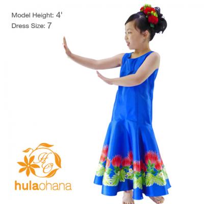 Hula Kids Shantung Dress with Lehua Print / Luxury Collection / Blue / Jp35bl