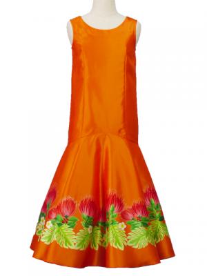 Hula Kids Shantung Dress with Lehua Print / Luxury Collection / Orange / Jp35or