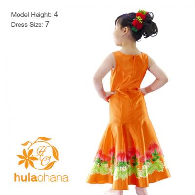 Hula Kids Shantung Dress with Lehua Print / Luxury Collection / Orange / Jp35or